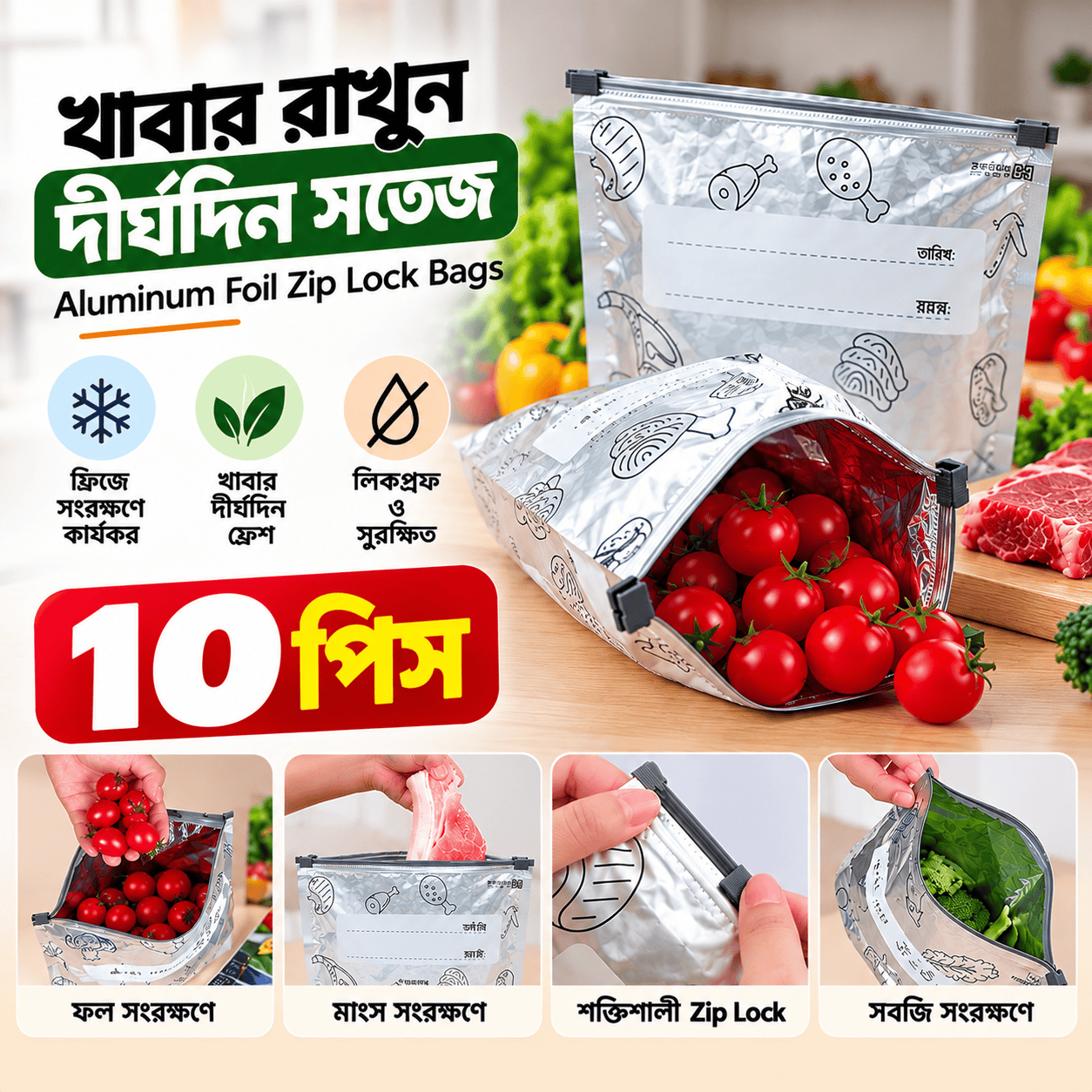 ( ২.৫ কেজি) Aluminum Foil Zip Lock Storage Bag