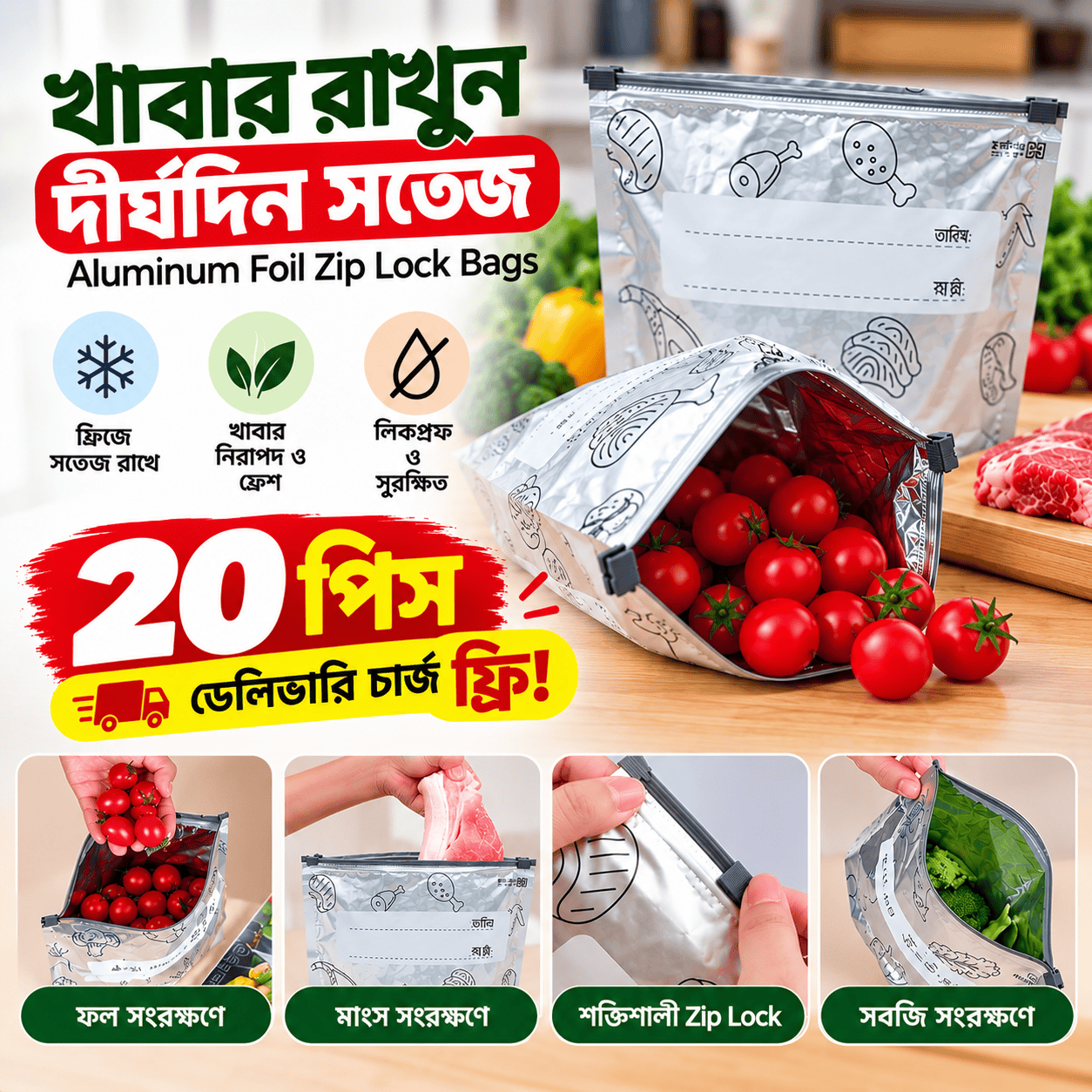 ( ২.৫ কেজি) Aluminum Foil Zip Lock Storage Bag
