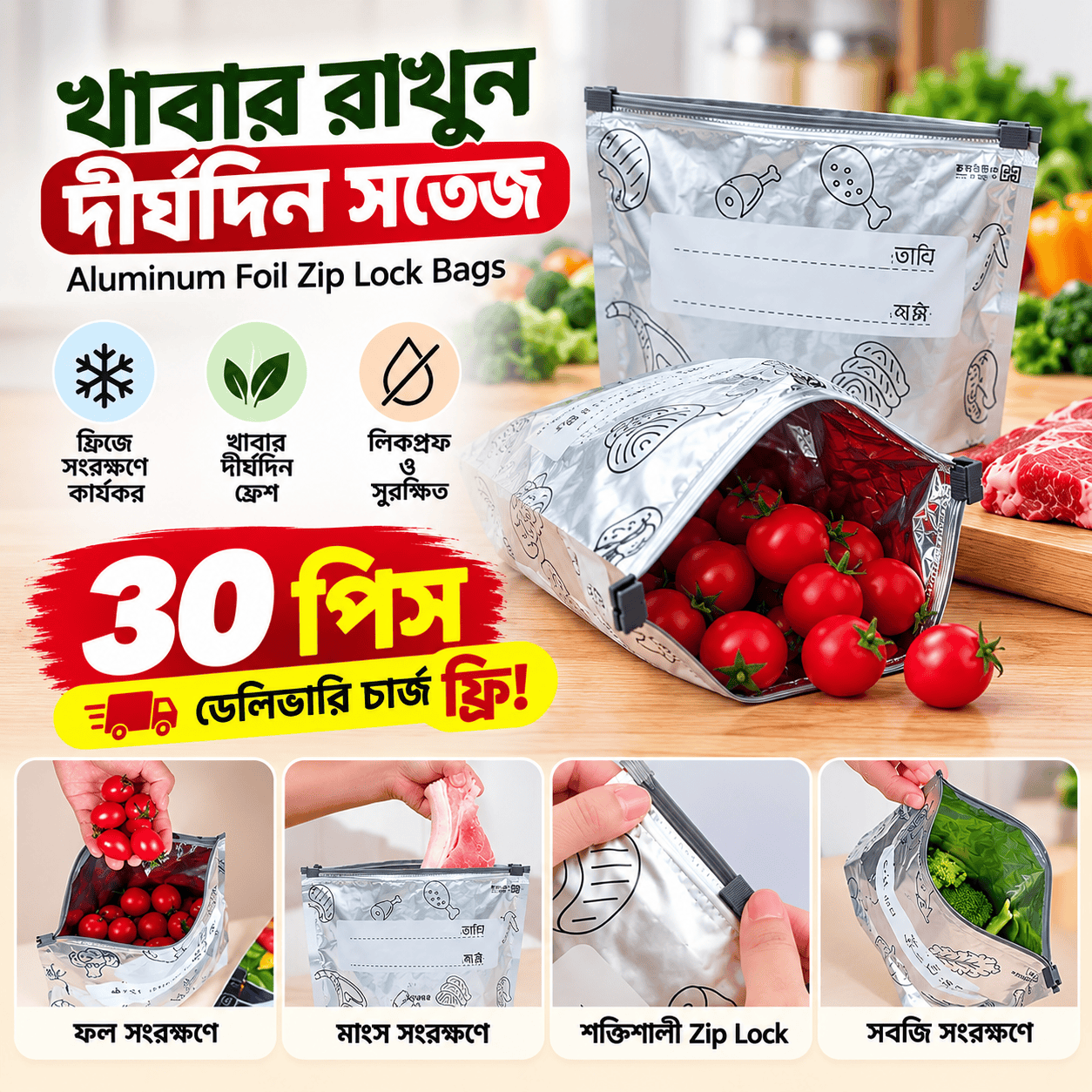 ( ২.৫ কেজি) Aluminum Foil Zip Lock Storage Bag