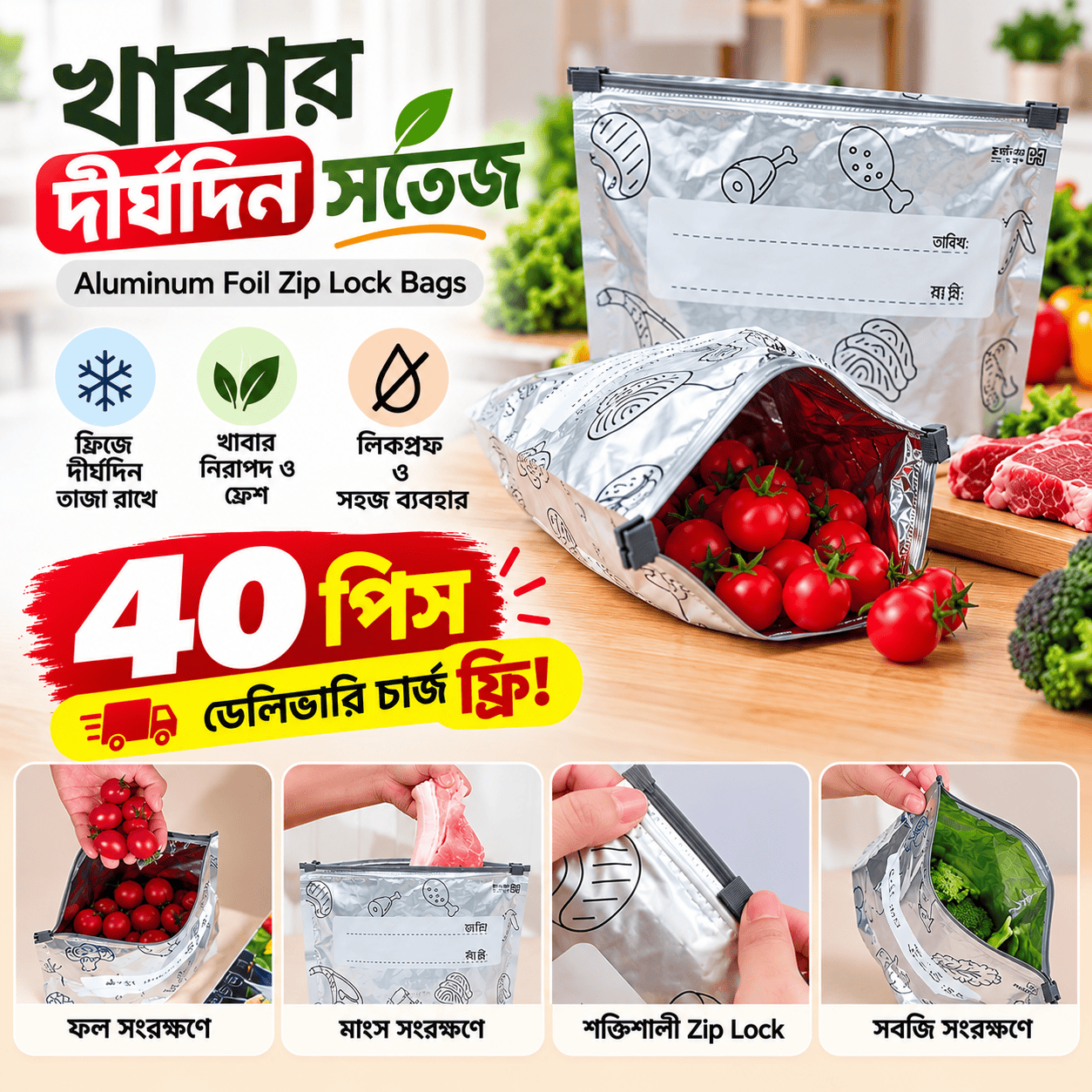 ( ২.৫ কেজি) Aluminum Foil Zip Lock Storage Bag